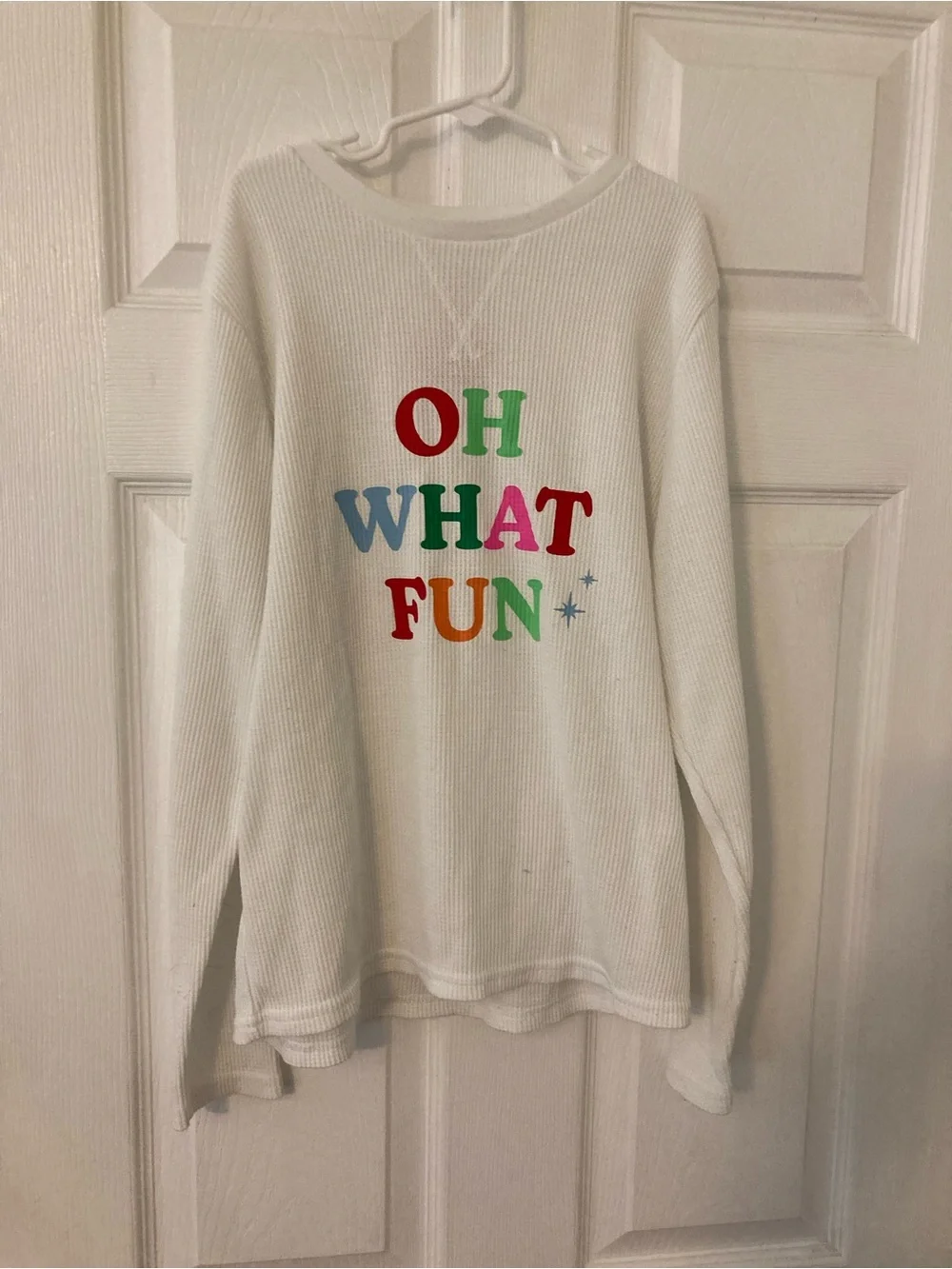 Kids White Thermal Pajama Set with Rainbow Stripe Pants - 